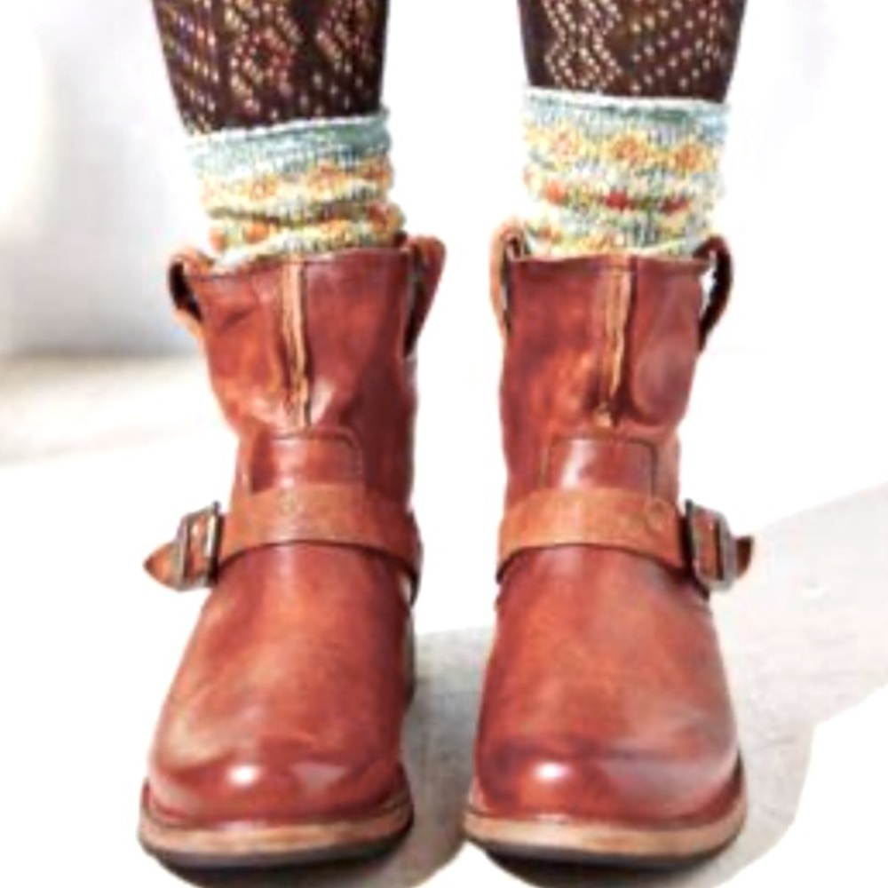 FRYE Boots VICKY ARTISAN Harness Distressed Leather Whiskey Tan Back Zip Size 8 - Picture 6 of 6